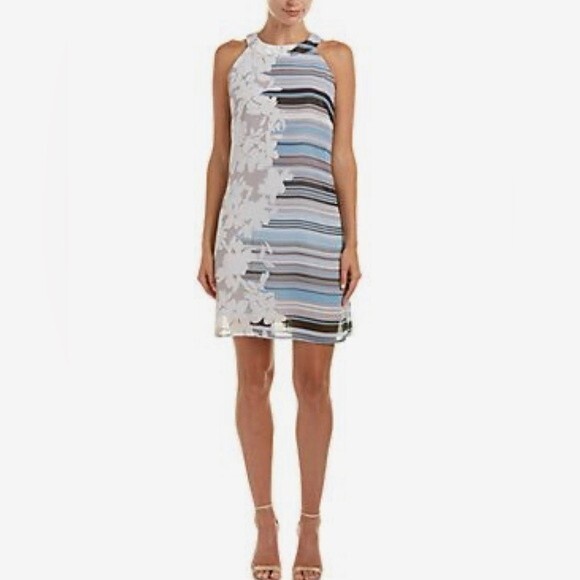 Taylor beautiful gray blue and black chiffon halter dress size 6 - Picture 2 of 8